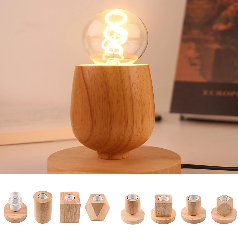 

Table Lamps Vintage 220V Solid Wood Table Lamp Base Wooden Lamp Holder With Switch Line Simple Night Light Holder for E27 Screw