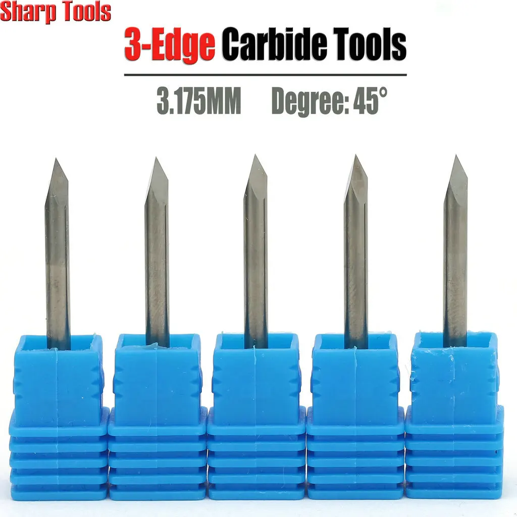 

45 Angle 3.175mm 3-Face V Shape Engraving Bit Tungsten Solid Carbide Milling Cutters CNC Router Tools for Metal Aluminum Carving