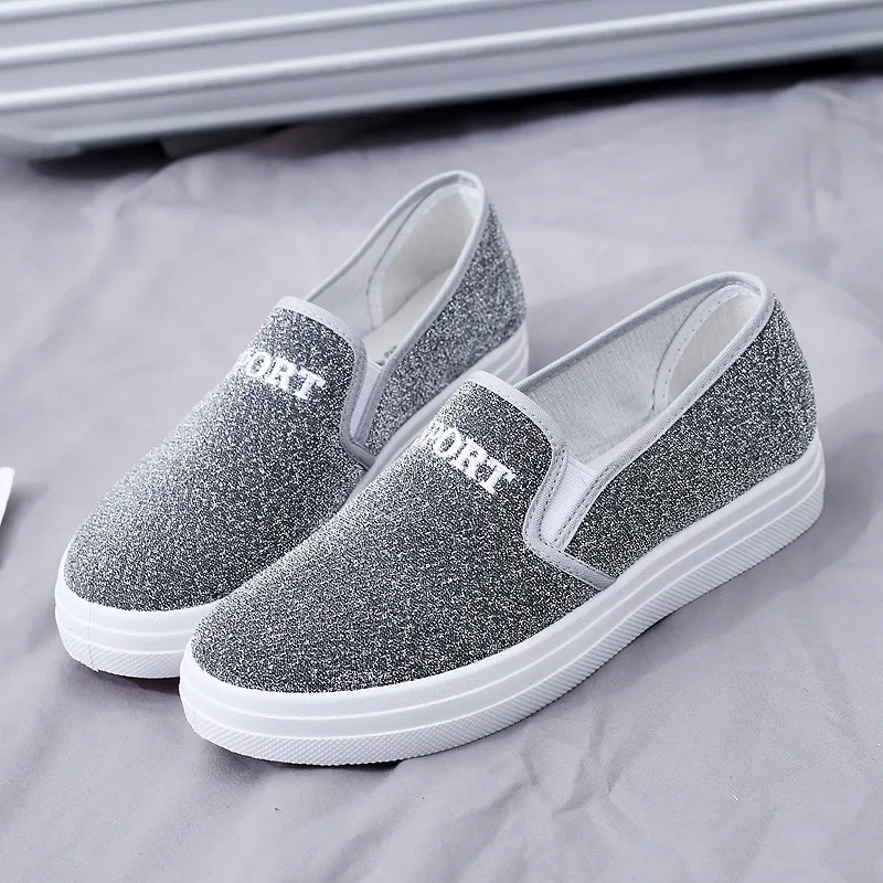 Women Shoes New Summer Canvas Shoes Fashion Bling Breathable Slip on Flat Shoes Ladies Spring Casual Loafers Chaussures Femme