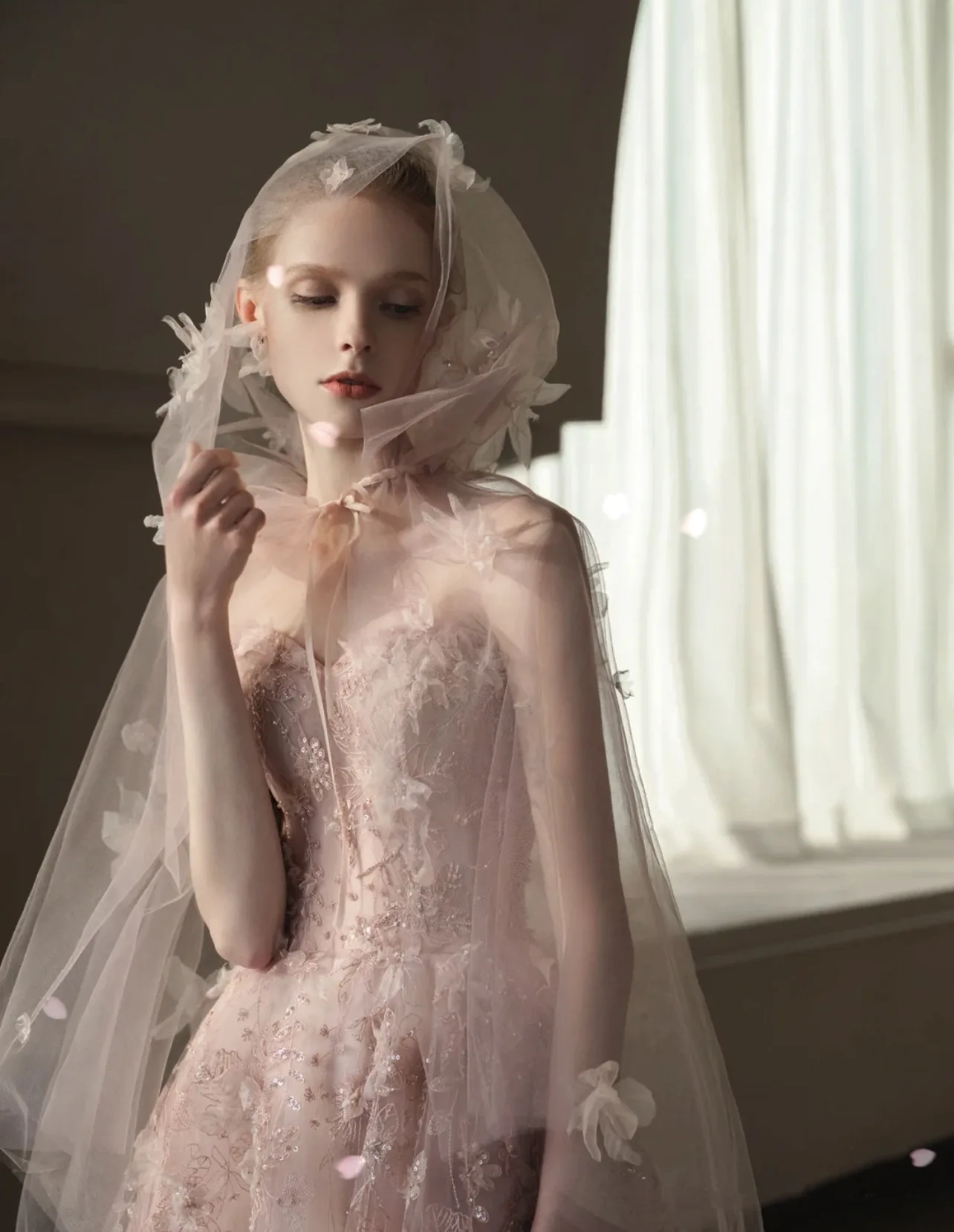 

Light Pink Prom Dresses Cloak Cape Sequined Strapless Applique Elegant Temperament Tulle Long Fairy Banquet Party Gowns 2023