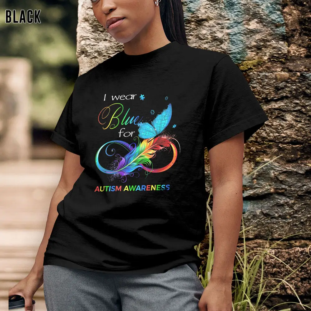 Мужская и женская футболка I Wear Blue for Autism Awareness Month в подарок на месяц аутизма