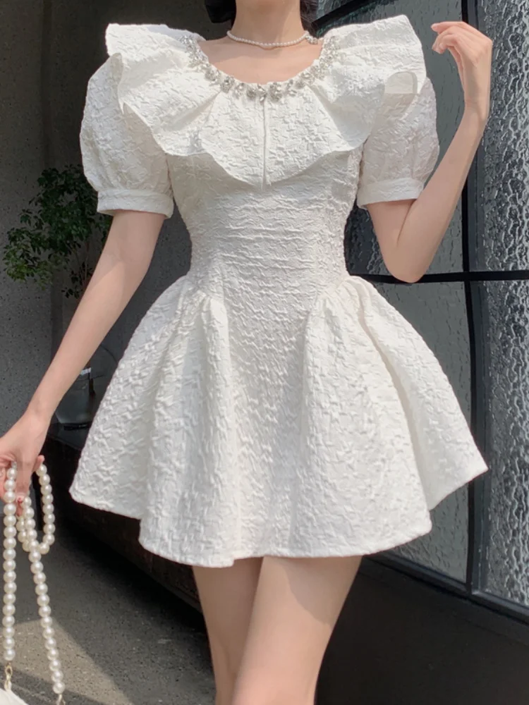 

Harajuku Office Lady Solid Diamonds Short Ruffled Butterfly Sleeve Mini Evening Dress Summer 2022 Maxi Dresses for Women Clothes
