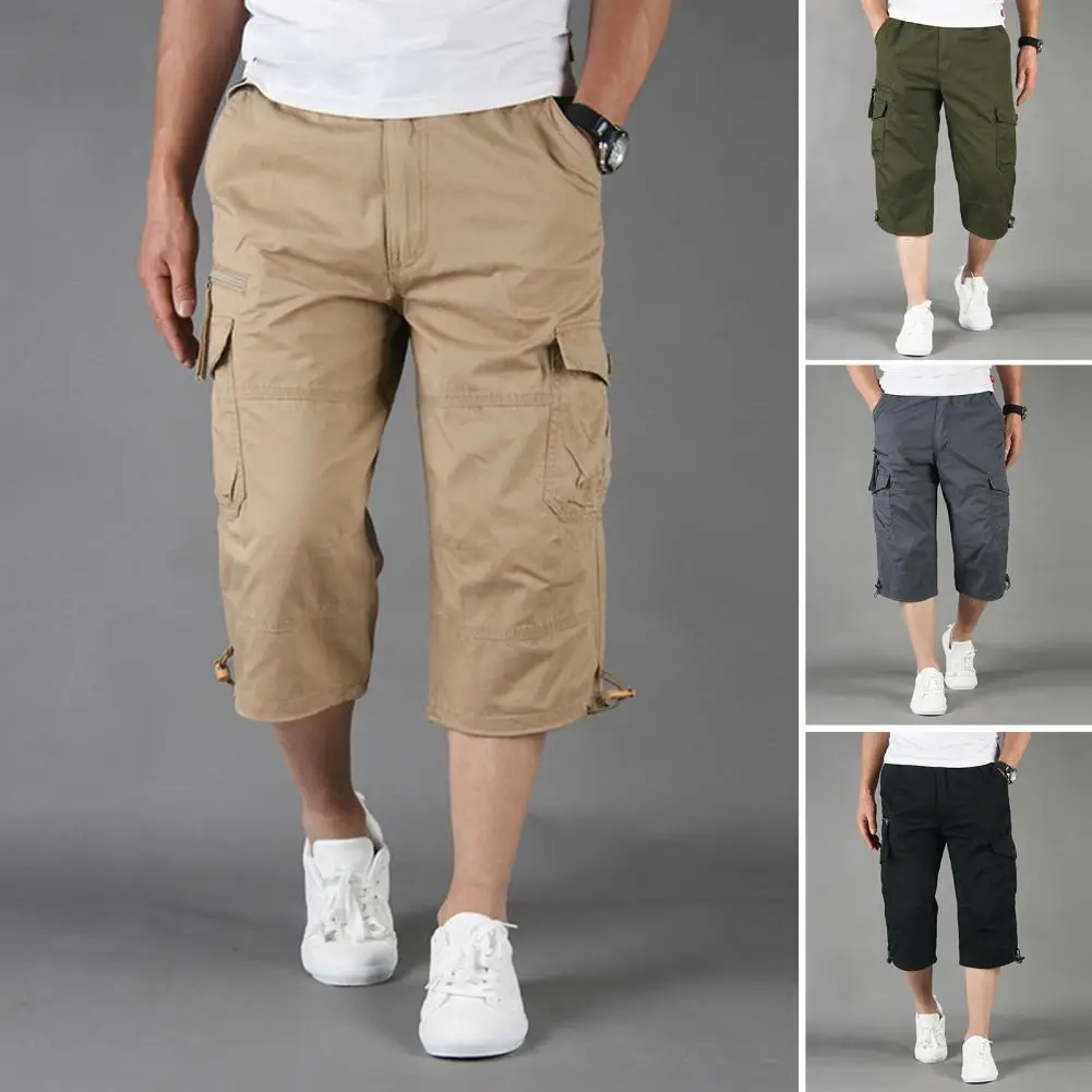 

Stylish Cropped Pants Wide Leg Dressing Up Quick Drying Men Casual Loose Cargo Cropped Trousers