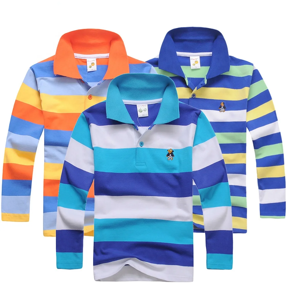 Child Boys Long Sleeve Polos Baby Boy Camisetas Boys Shirts Teen Boy Polo Shirt Kids Clothes Tops Color Stripes Turn-down Collar