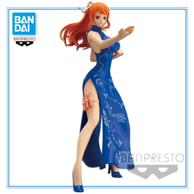 

Bandai Genuine One Piece Anime Nami Action Figures Collectible Model Sparkling Charm Cheongsam Ornaments Toys Gifts for Kids