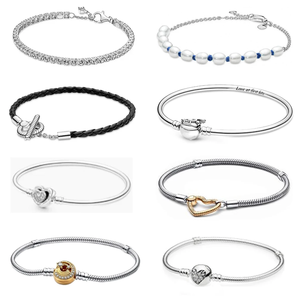 

Fahmi 2022 New Sterling Silver Freshwater Pearl Blue Cord Chain Women's Braided Leather Black Sparkling Tennis Bracelet