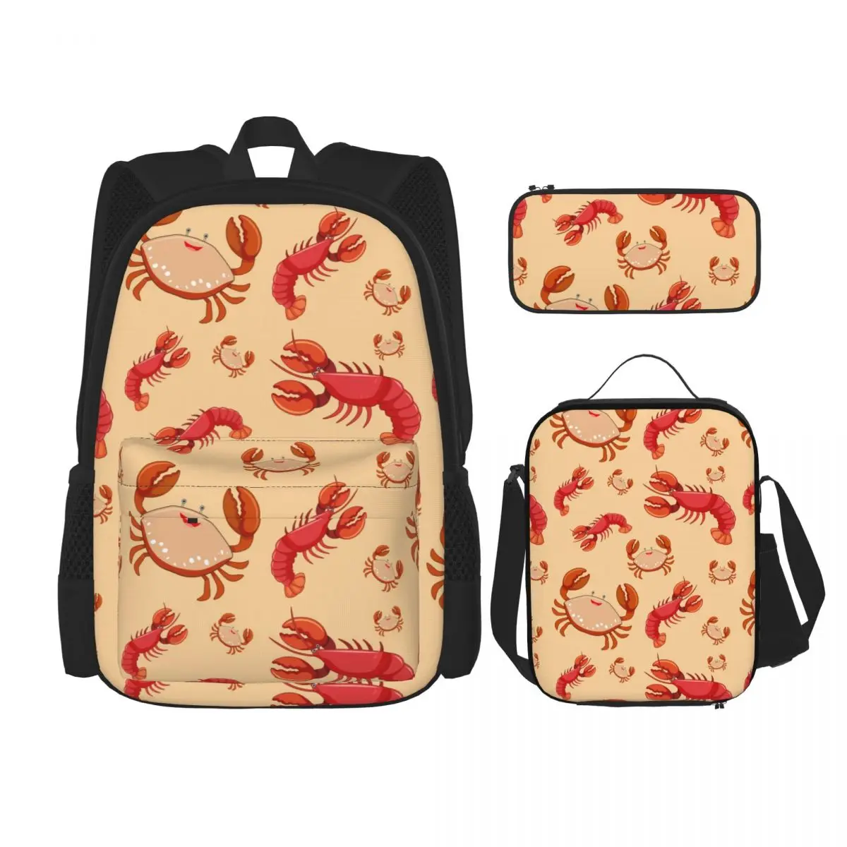 

3 Pcs Cute Lobster And Crabs Backpack Unique Prints Knapsack for Teenagers Girls Boys Travel Bagpack Children School Bags
