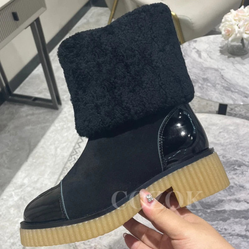 

Новинка 2023, зимние короткие сапоги для снежной погоды, теплые женские сапоги из мехового материала на платформе, модная женская обувь, увеличивающая рост