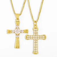 trendy gold plated pave white shiny zirconia christ cross pendant necklace for women charm choker clavicle chain amulet jewelry