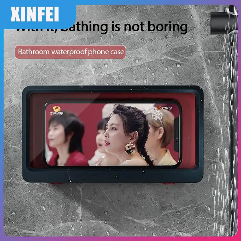 

1pcs Phone Holder Bathroom Waterproof Home Wall Stand Box Self-adhesive Touch Screen Phone Shell Shower Storage For Xiaomi