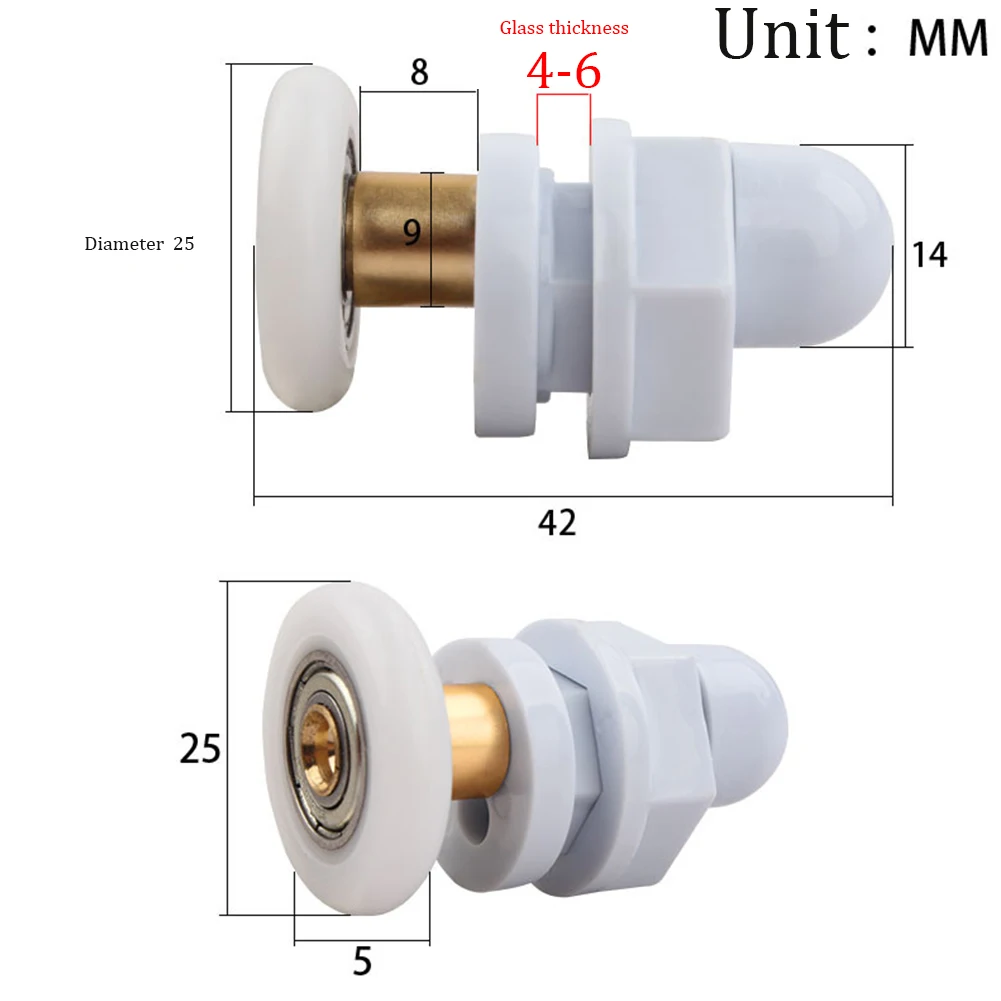 

Runners Shower Door Rollers 15-17 Hole Size 4-8mm Glass Doors Quick Release Type Steam Cabin Enclosures
