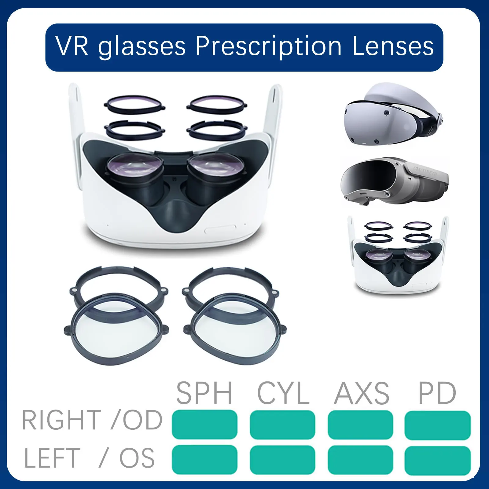 

VR Prescription Lenses for Oculus Quest 2 Myopia Lens PICO 4/PS VR2 Lens Anti Blue Light Glasses Magnetic Eyeglass Accessories