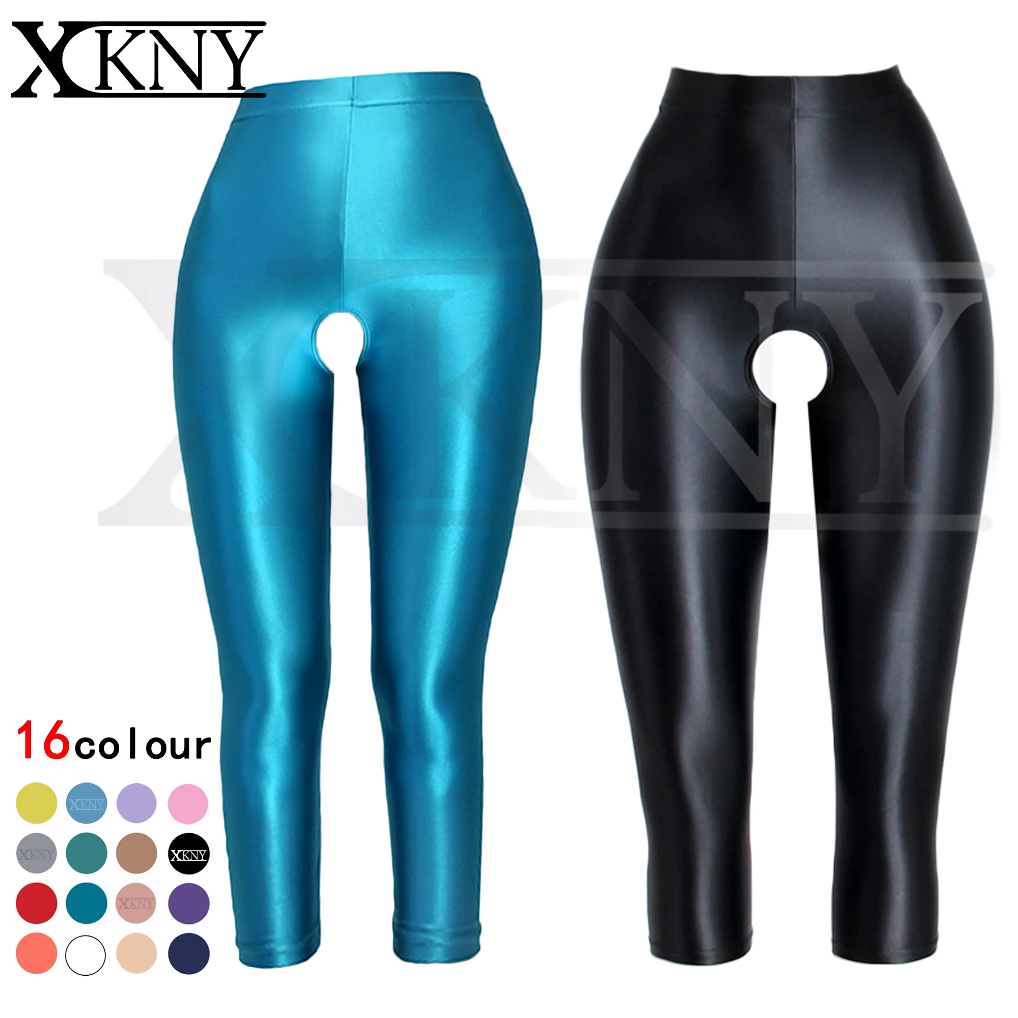 Купи XCKNY satin silky pants sexy tight high waist gloss pantyhose high elastic 7-length pants Yoga swimming pants Open crotch pants за 1,251 рублей в магазине AliExpress