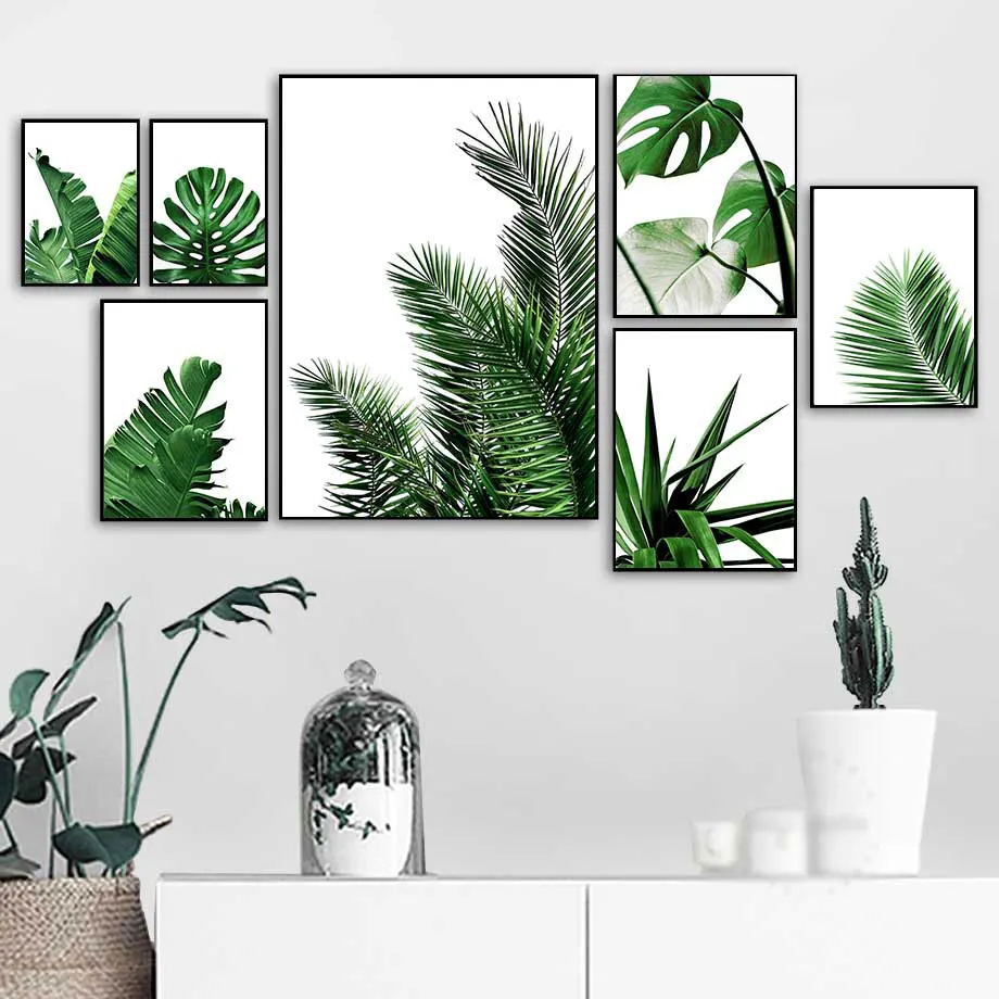 

Green Plant Wall Art Tropical Leaves Botanical Canvas Print Monstera Banana Leaf Tropical Decor Wall Pictures for Living Room