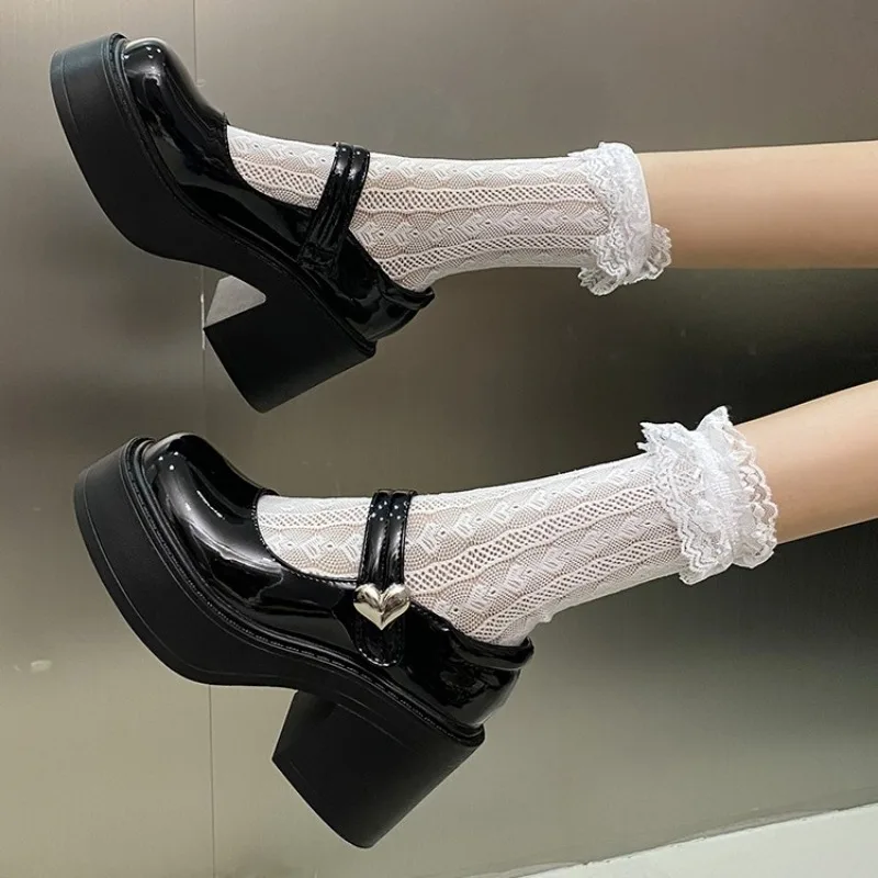 Новинка 2024 однотонная универсальная модная женская обувь толстый каблук круглый