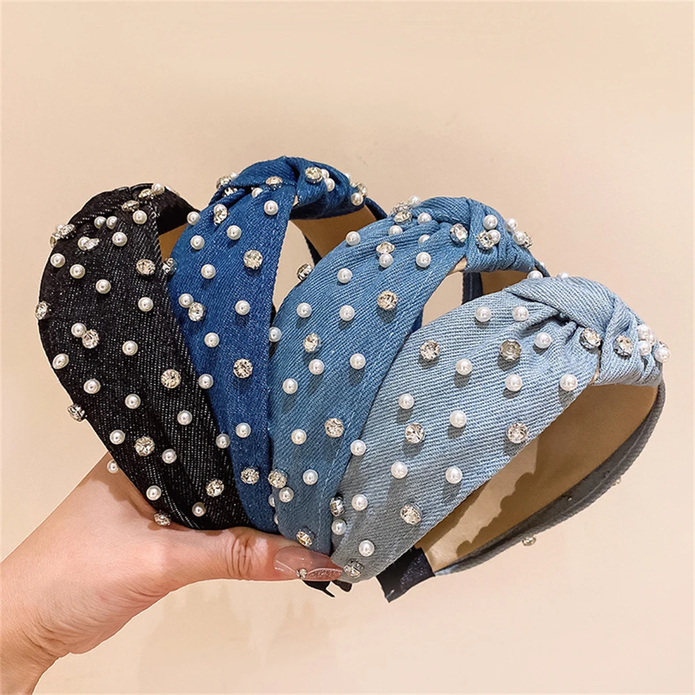 

Creative Women Rhinestone Pearls Hairband Fashion Wide Headband Trend Hair Rope Jewelry Hair Accessoriess For Girls Headwear