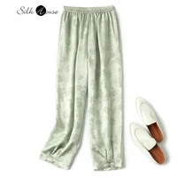 2022 summer breathable silk jacquard leggings womens elastic waist temperament slim leggings mulberry silk capris