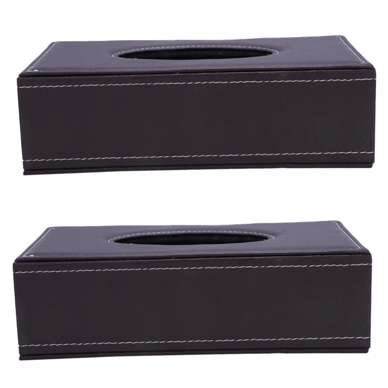 

2X Portable Leather Rectangular Tissue Cover Box Holders Case Pumping Paper Hotel Home Car Gift Brown
