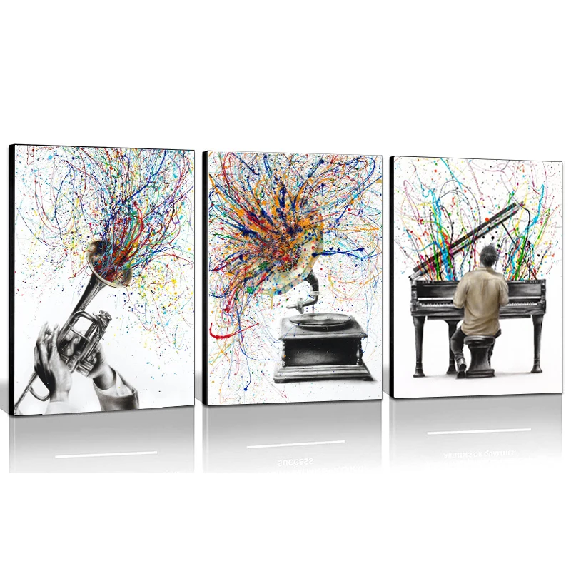 

Abstract Wall Graffiti Art Piano Trombone Canvas Painting for Living Room Home Decor HD Musical Instrument Poster and Prints