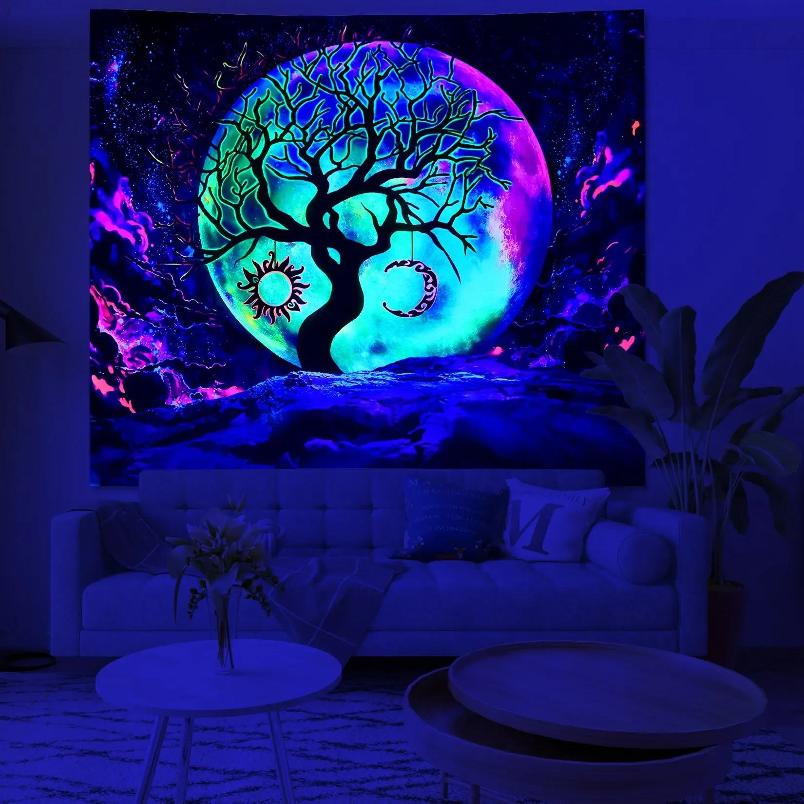 ФЛУОРЕСЦЕНТНОЕ одеяло эстетическая мандала искусственное свечение на стене