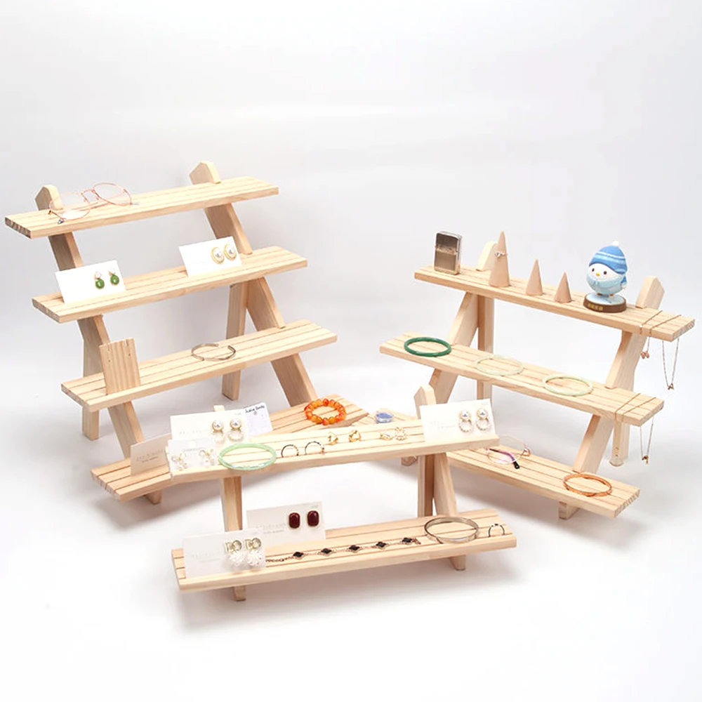 

1/2/3/4 Floor Solid Wood Earrings Cardboard Organizer Jewelry Display Earring Stand Display Rack Rings Wood Holder Shelf