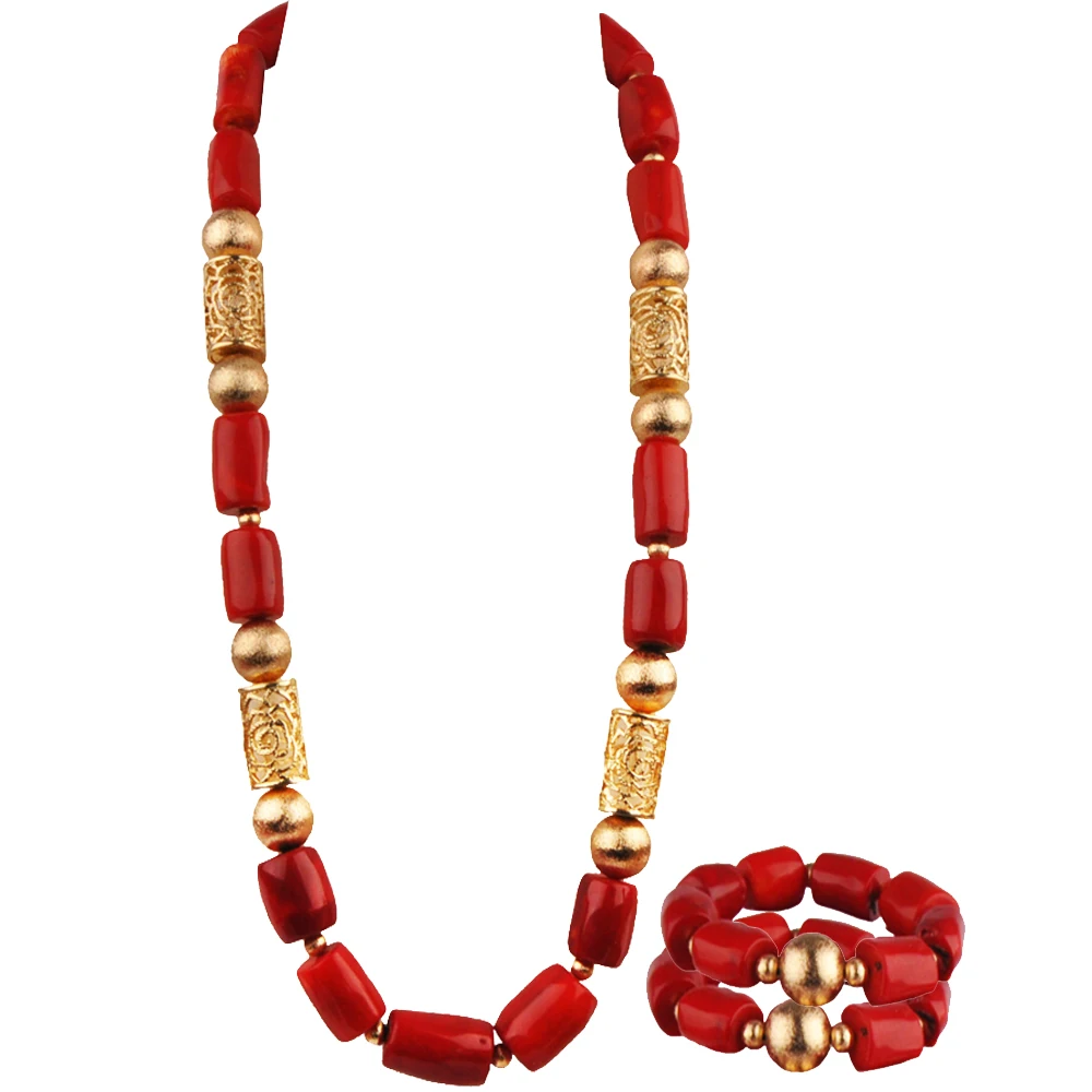 

Красный коралловый ювелирный набор для мужчин нигерийские Свадебные африканские бусы набор жениха