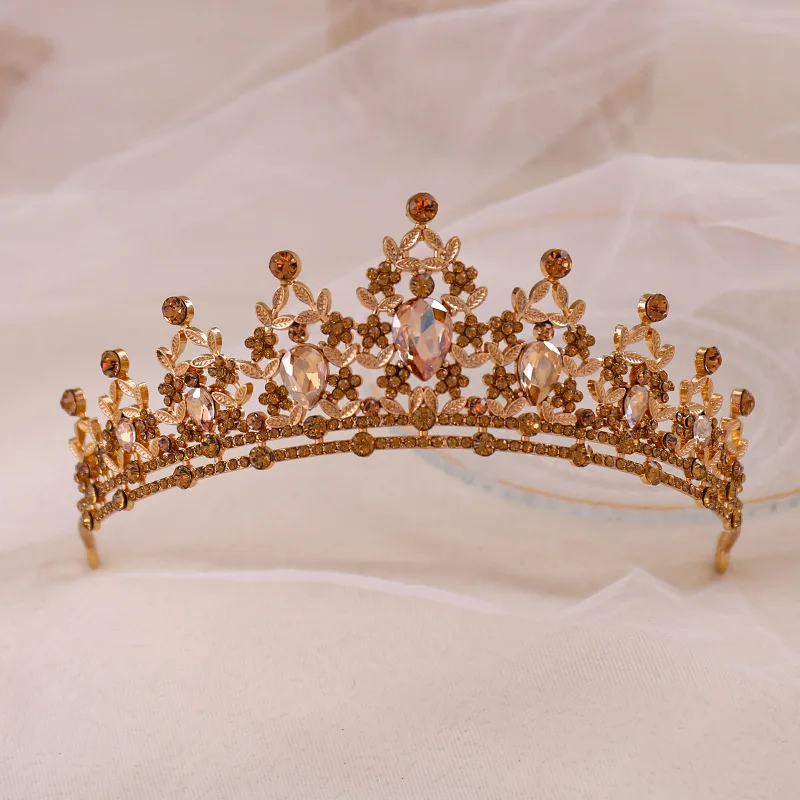 

Trendy Rhinestone Flower Bride Tiaras Wedding Hair Accessories Elegant Crystal Crowns For Women