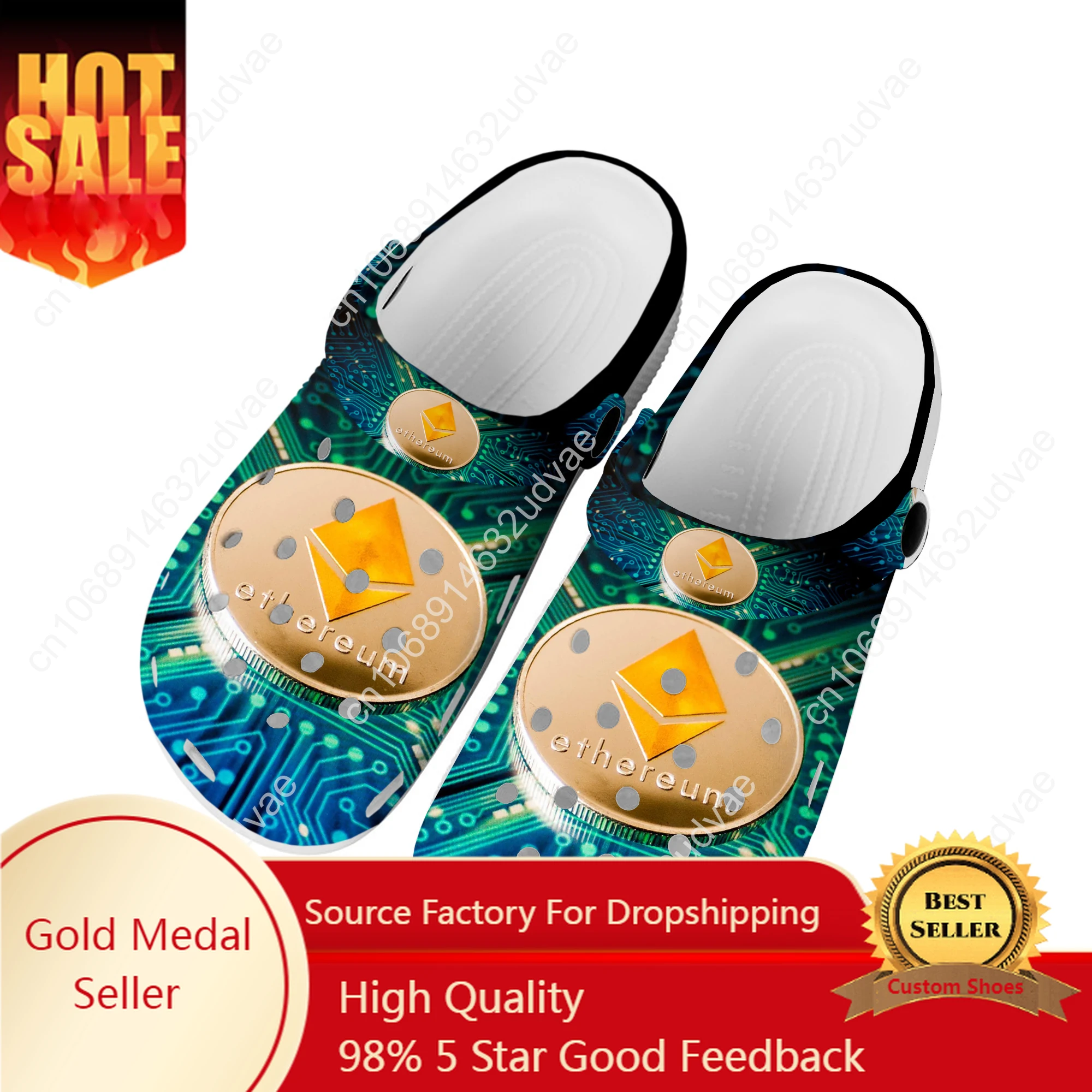 

Ethereum Cryptocurrency ETH Coin Miner Home Clogs Custom Water Shoes Mens Womens Teenager Shoe Garden Clog Beach Hole Slippers