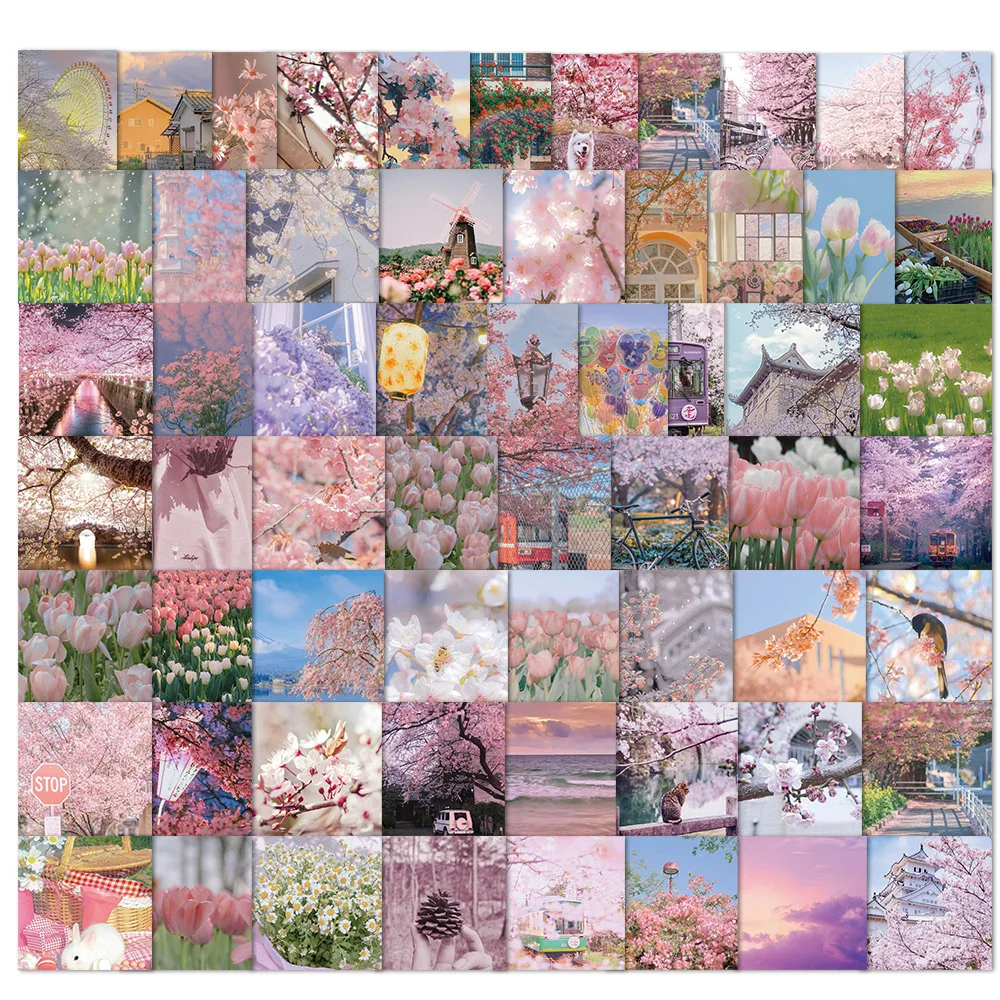 

10/30/65pcs Cute Cartoon Pink landscape Stickers Aesthetic Diary Laptop Scrapbook Luggage Graffiti Sticker Decal for Girl Kid