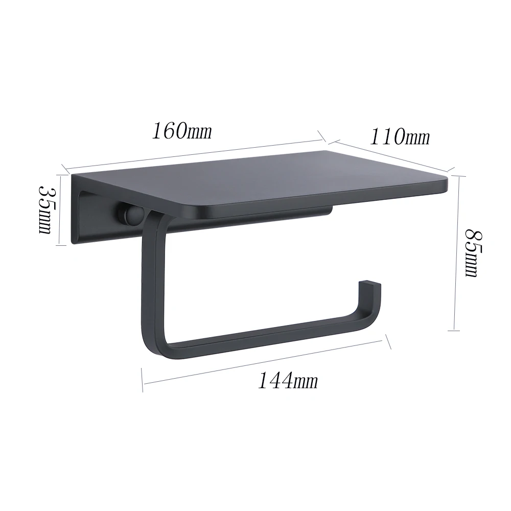 

Держатель для туалетной бумаги для ванной комнаты, держатель для телефона, настенное крепление, держатель для бумаги WC Rolhouder с полкой, вешалка для полотенец, коробки для салфеток, черный