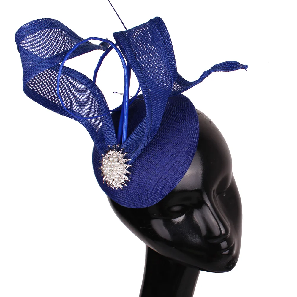 

Royal Blue Women Fascinator Cocktail Hat Hairbands Mesh Headpiece Imitation Sinamay Millinery Caps Ladies Elegant Accessories