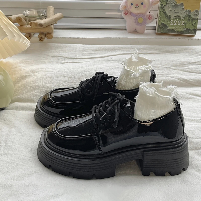 

Summer Shoes Ladies All-Match British Style Female Footwear Clogs Platform Black Flats Oxfords Women's 2022 Retro Preppy Dress C