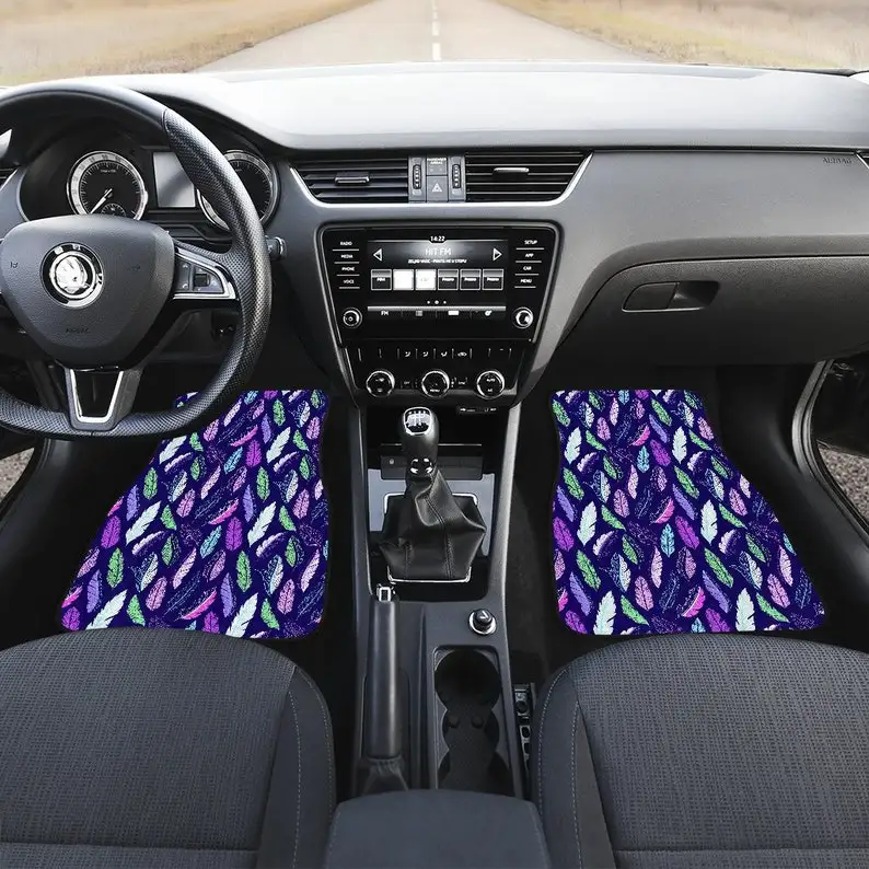 

Purple Green Feathers Car Floor Mats Set, Front and Back Floor Mats for Car, Car Accessories