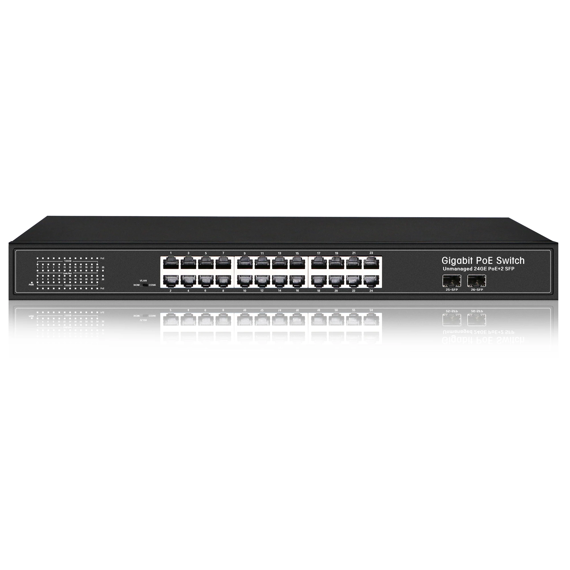 

48 в полный гигабитный сеть Ethernet 24 порта PoE коммутатор с 2 исходящими оптическими волоконными SFP