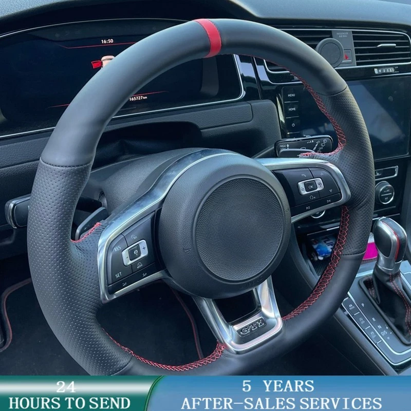 

Customized Car Steering Wheel Cover Cowhide Leather Braid For Volkswagen Golf 7 GTI Golf R MK7 VW Polo GTI Scirocco 2015 2016