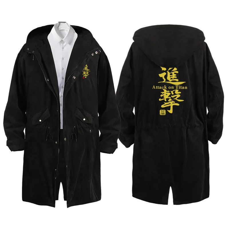 

Attack on Titan Trench Levi Ackerman Cosplay Eren Jaeger Jacket Coat Spring Autumn Winter Long Windbreaker Anime Costumes