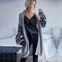 autumn and winter womens knitted leopard print cardigan sweater coat