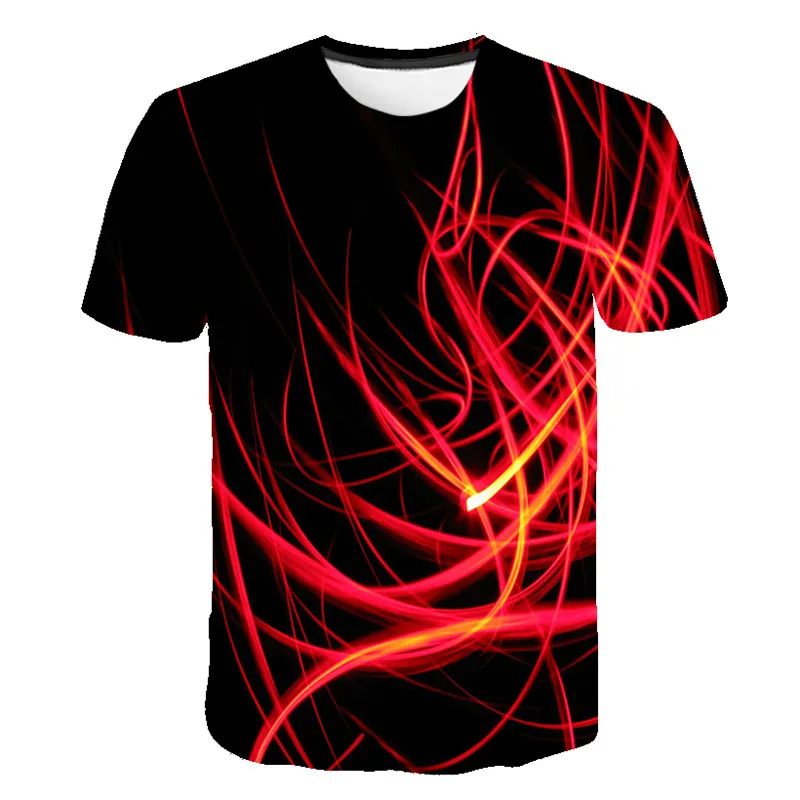 

3D Geometric Stripe Red Pattern Printing Unisex 3d T-shirt Black T-shirt Casual Jacket Cartoon Camisole Casual Short Sleeve