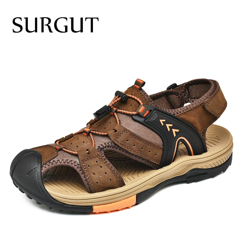 

SURGUT Classic Men's Sandals Summer Genuine Leather Sandals Comfortable Sole Men Shoes Big Size Soft Men Casual Roman Sandals