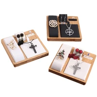 multi function bamboo jewelry display stand for store necklace ring earring bracelet pendants tray organizer holder showcase