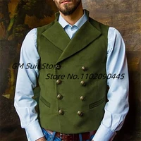 new arrival dress vests for men double breasted suede leather waistcoat with lapel gilet homme vintage suit vest wedding