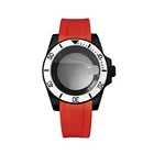 Ремешок из нержавеющей стали 316L для часов NH35 NH36, автоматический красный Силиконовый браслет с вращающимся стеклом и сапфировым стеклом