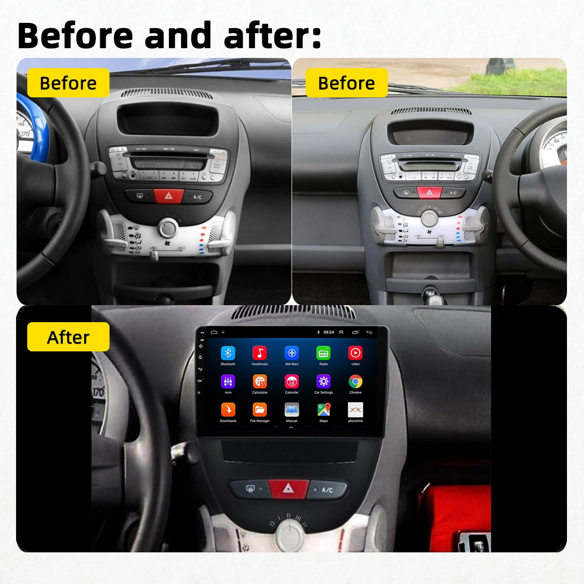 Android 10 для Peugeot 107 Citroen C1 Toyota Aygo 2005 - 2014 Автомагнитола мультимедийные видеоплееры