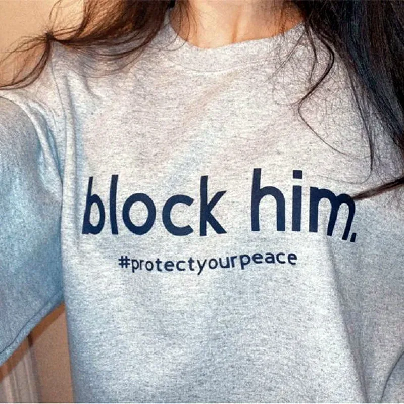 

Block Him Letters Printing Unisex Gray Cotton Thick Sweatshirts Loose Crewneck Casual Autumn Tops Long Sleeve Graphic Sweaters