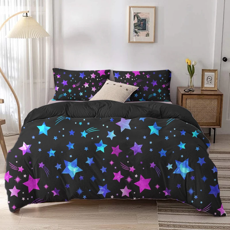 

Star Single Double Twin Queen Bedding Set 2/3pcs Night Sky 90/135/150 Bed Cover Kid Duvet Cover Set Dark Blue Galaxy Bedclothes