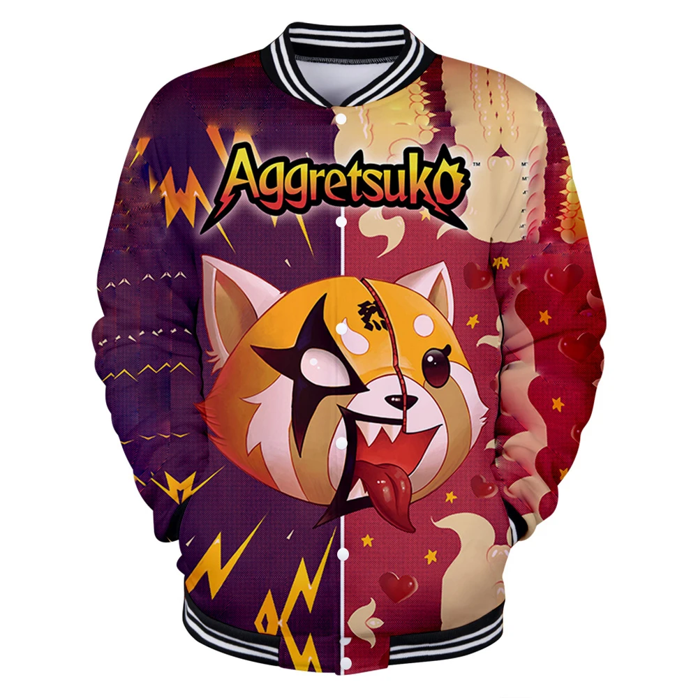 

New Aggretsuko Tracksuit Baseball Uniform Women Men's Jacket Long Sleeve Streetwear American Cartoon 3D Clothes Plus Size