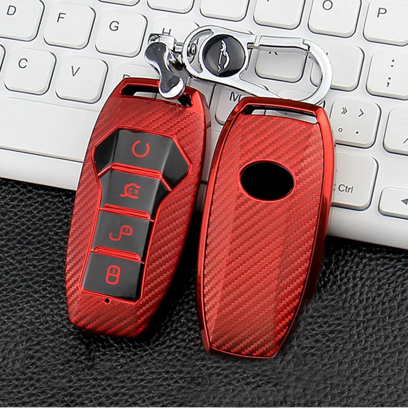 

TPU Carbon Fiber Car Key Cover Case Bag Holder Protector Keychain for BYD Tang Second Generation QIn Pro Song Pro Accessories