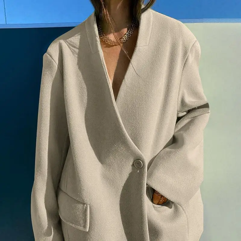 Autumn and Winter New Suit Jacket Casual Solid Color Personality Loose Large Size Boyfriend Wind Tops Female