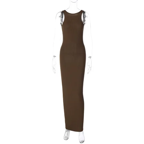 Женское облегающее платье без рукавов YUZHEXI, однотонное вязаное в рубчик платье-сарафан шоколадного цвета, обтягивающее платье на бретелях