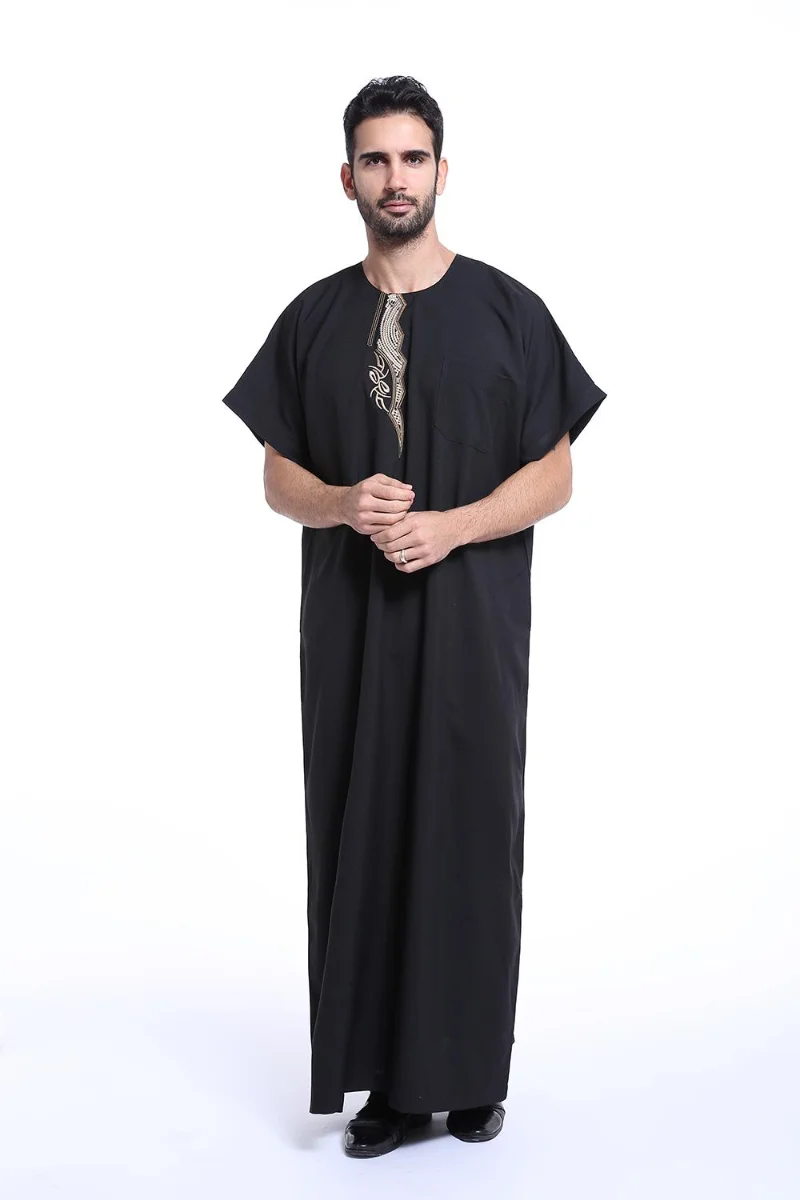 Men Thobe Abaya Robe Muslim Islamic Daffah Dishdasha Arab Kaftan Saudi Style Jubba Thobe Ramadan Thawb Summer Short Sleeve Gown